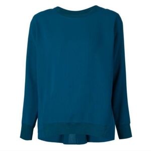 Vince,  Inverted Pleat Crepe Ribbed Neck‎ Blouse, Teal (Peacock), Size Small